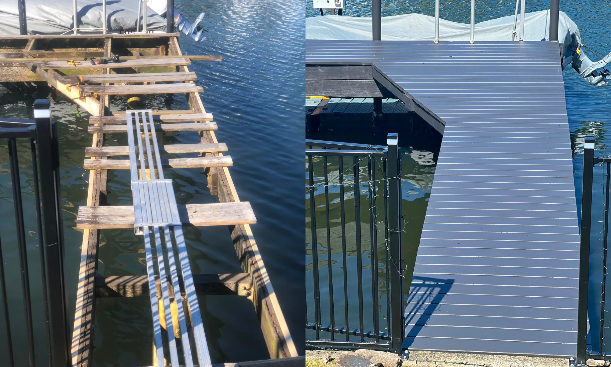 Pontoon top rebuild — before and after — Mermaid Waters